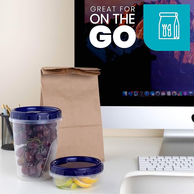 PLASTICPRO [8 oz 8 Pack] Twist Top Deli Containers Clear bottom With blue Top Twist on Lids Reusable, Stackable, Food Storage Freezer Container - Image 6