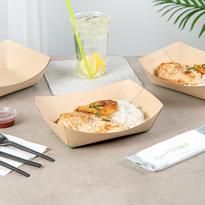 Restaurantware Paper lb Bamboo Food Tray Boat, 50 Pack - Image 7