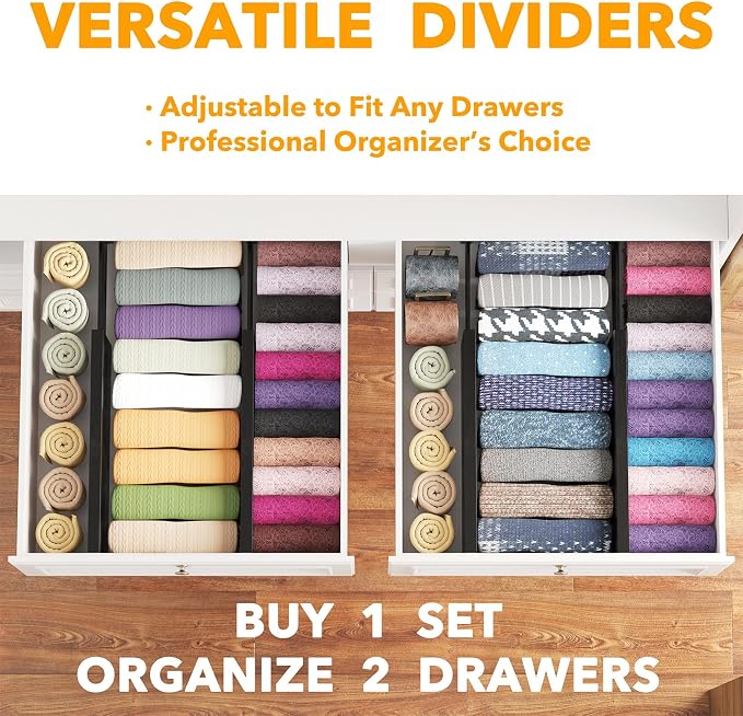SpaceAid Bamboo 4 Pack Dresser Drawer Dividers, 4.65“ High Adjustable 12.5“-17” Drawer Organizers, Expandable Organization for Clothing, Clothes, Dressers, Black - Image 5