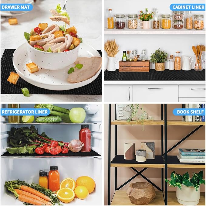 Bloss Shelf Liners, Black Drawer Liner 24x118 inch, Non Adhesive EVA Drawer Mat Liners Roll for Bathroom, Kitchen, Desks, Deco Shelves - Image 4
