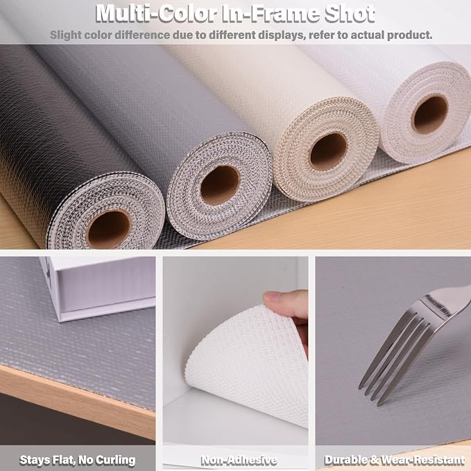 Drawer and Shelf Liners for Kitchen Cabinet,Non Slip Cabinet Liners for Shelves,Non-Adhesive Strong Grip Mats Protect Dresser Cupboard,Shelf Paper Easy to Clean-12IN x 30FT Gray - Image 4
