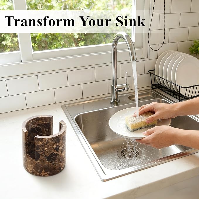 Natural Marble Sponge Holder, Drying Rack for Kitchen Sink - Dark Brown - Image 5