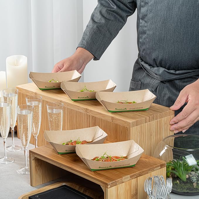 Restaurantware Paper Boats 50 Pack of 1/2 lb Greaseproof Disposable Bamboo Food Boats Sustainable Serving Trays Leak-Resistant Kraft Paper Brown For Appetizer And Portion Serving - Image 5