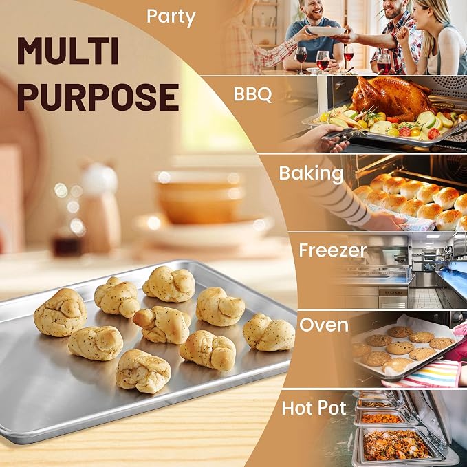 BIEAMA 6 Pack Half Size Baking Sheet Pan, Aluminum Commercial Pan 18" x 13" | Heavy Duty Baking Pan for Oven Freezer Bakery Hotel Restaurant - Image 9
