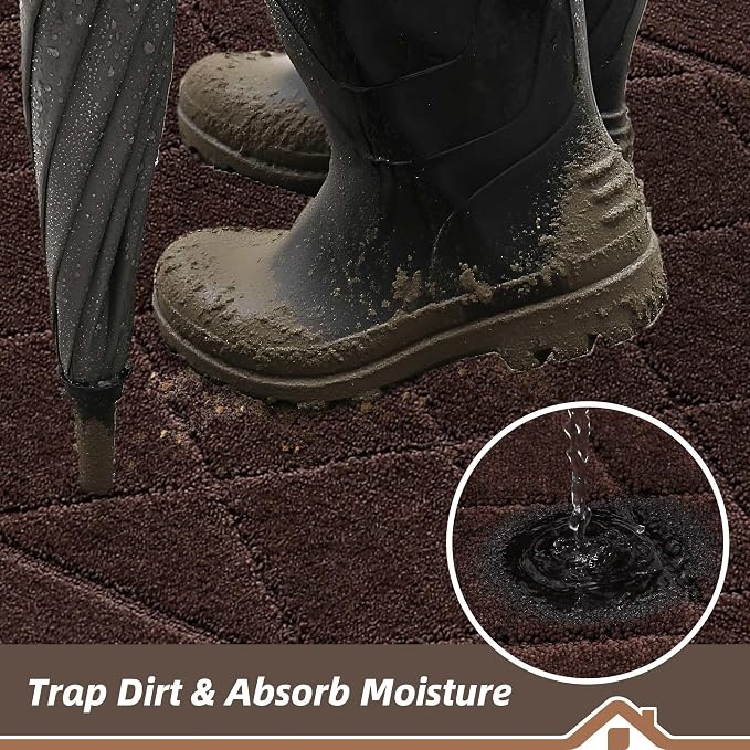 BEQHAUSE Dirt Trapper Door Mat 36" x 60", Doormat Non-Slip, Brown - Image 3