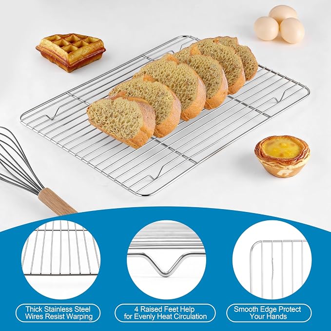 Herogo Baking Sheet with Wire Rack Set(2 Pans + 2 Racks), 16" x 12" x 1" Stainless Steel Jelly Roll Pan with Cooling Rack Set for Baking & Roasting, Non Toxic & Easy Clean - Image 4