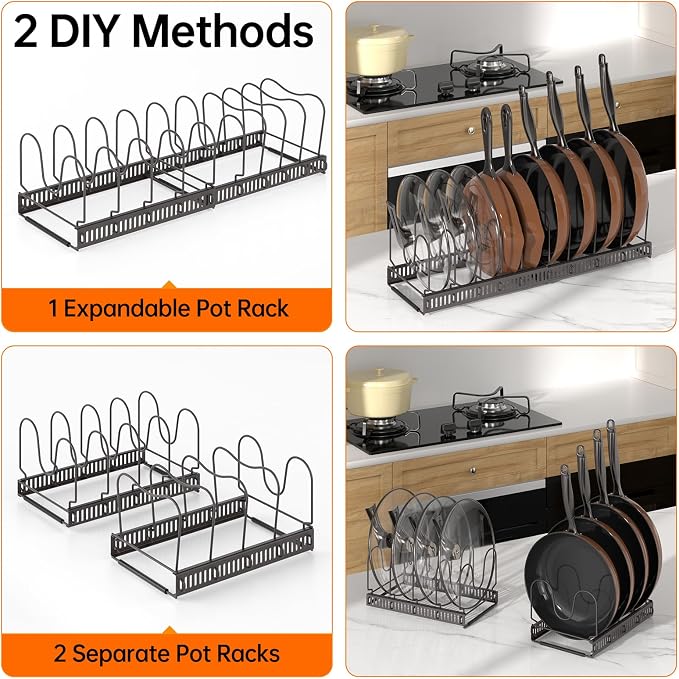 MUDEELA Expandable Pot Pan Lid Organizers inside Cabinet, 10 Divider-Bronze - Image 5