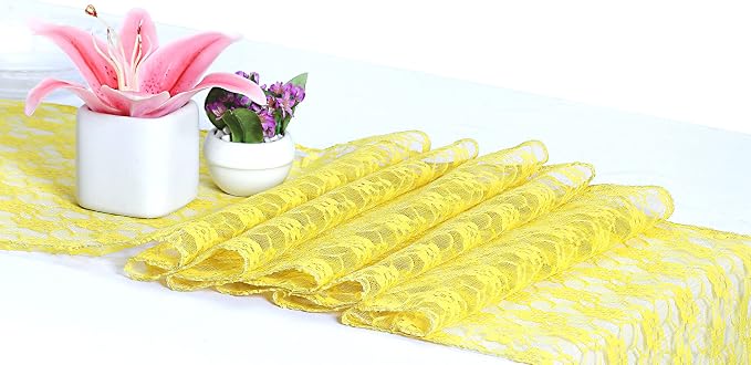 MDS Pack of 25 Wedding 12 x 108 inches Lace Table Runner for Wedding, Decorations for Birthday Parties, Banquets, Graduations, Engagements, and Runners fit Rectangle Round Table - Yellow - Image 3