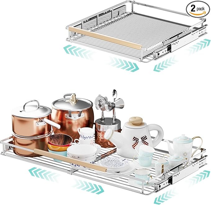 2Pack Expandable Pull Out Cabinet Organizer, 23.2-39.9" W x 22.5" D by jkxoo