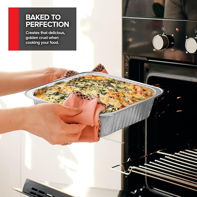 Stock Your Home Disposable Foil Pans with Lids (Set of 40) Heavy Duty Aluminum Pans with Lids (20) 9x13, (10) 8x8, (10) 1-Lb Baking Tins with Covers for Cooking, Heating, Storing, Holiday Dinner Meals - Image 4