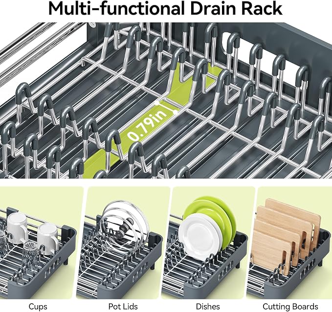 Urackify Extendable Stainless Dish Drying Rack for Kitchen Counter - Image 5
