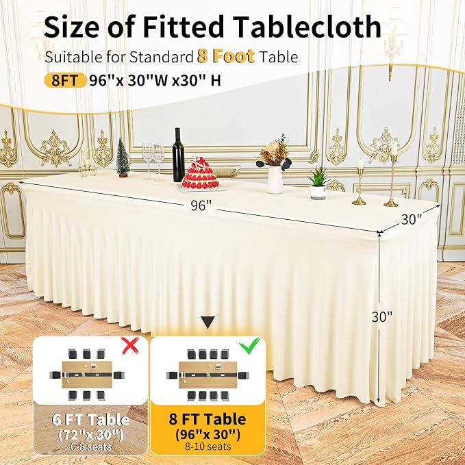 2 Packs Ivory Spandex Table Clothes for 8 Ft Tables - Image 2