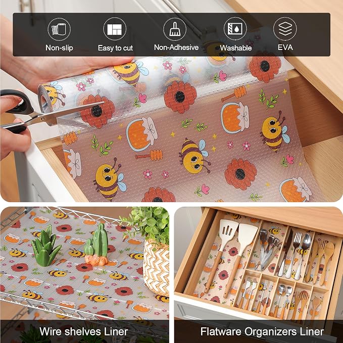 Cooyes Shelf Liner – Non-Slip Cabinet & Drawer Liner for Kitchen – Non-Adhesive Waterproof Shelf Paper with Modern Pattern – Durable EVA Cabinet Mat – Easy to Cut (Buff,17.5" W x 78.7" L) - Image 6