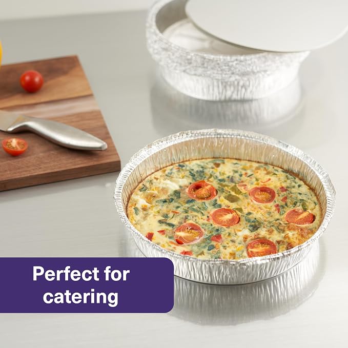 MATANA 40 Pack 9 Inch Round Aluminum Foil Pie Pans with Lids, Pie Tins Disposable for Cinnamon Rolls, Baking Tarts & Cakes, Pie Pan For Cooking, Storage, Roasting & Reheating - Image 8
