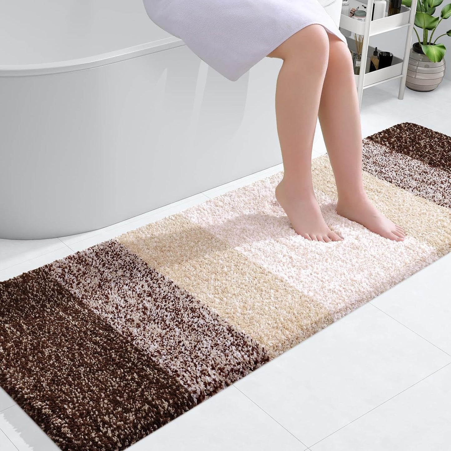OLANLY Bathroom Runner Rugs 59x20, Extra Soft Absorbent Microfiber Bath Rugs, Rubber Backing, Quick Dry, Machine Washable Bath Mats for Bathroom Floor, Tub and Shower, Home Decor Accessories, Brown