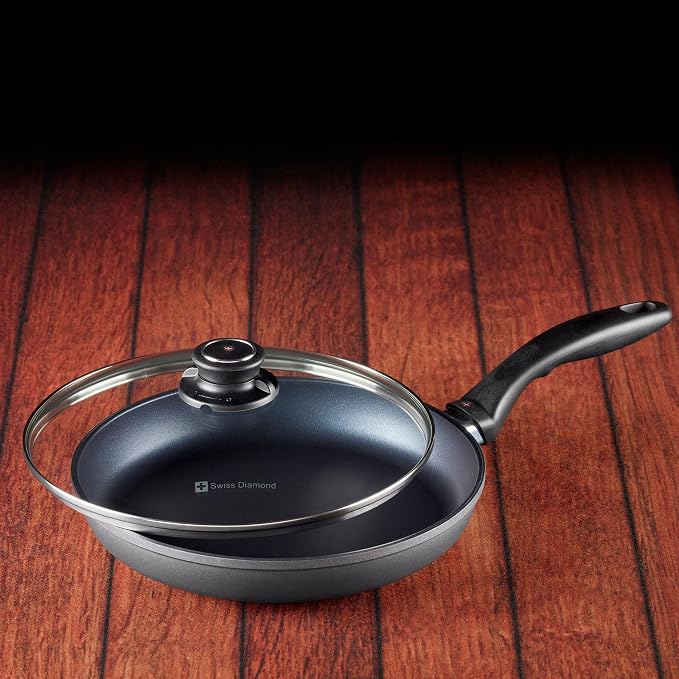 Swiss Diamond Frying Pans Nonstick with Lid, Features Ergonomic Handle, Nonstick Diamond Coated Aluminum Skillets and Oven Safe Frying Pans with Lids, Cover Included, 9.5 Inch - Image 6