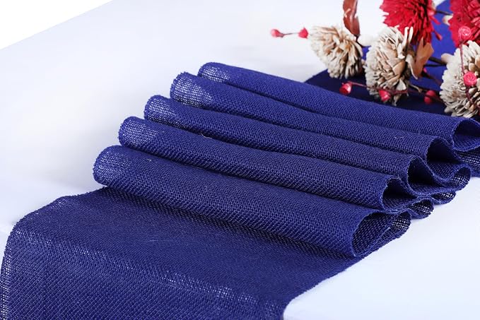 MDS® Pack of 5 Natural Burlap Table Runner, 12 x 108 Inch, Jute Rustic Farmhouse Boho Table Decor for Wedding Reception, Dining Table, Bridal Shower, Baby Shower & Party Decorations - Royal Blue - Image 2