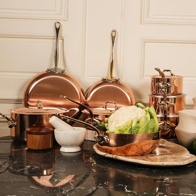 Mauviel M'Heritage 150 B 1.5mm Polished Copper & Stainless Steel Saute Pan With Lid, And Brass Handle, 1.9-qt, Made in France - Image 2