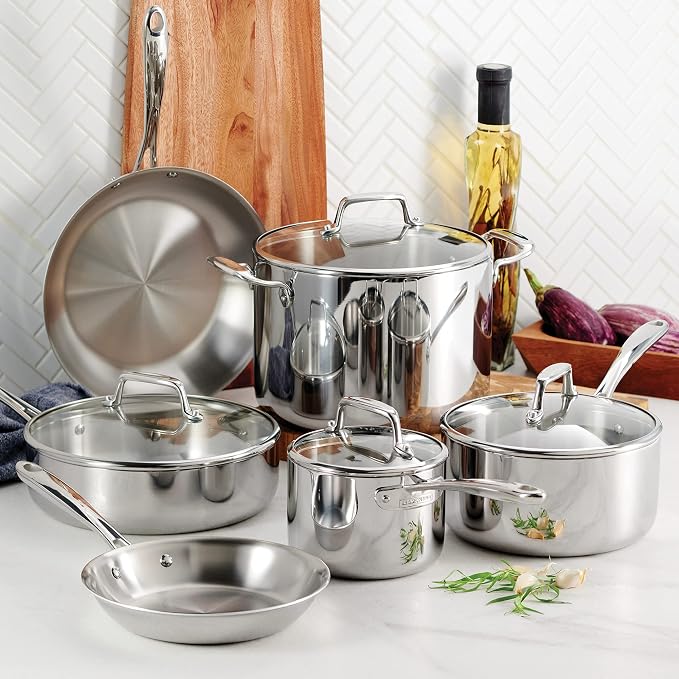 Tramontina Boston Tri-Ply Clad Stainless Steel 10-Pc Pots and Pans Set - Image 2