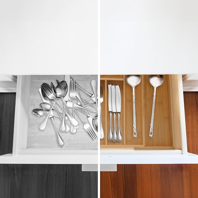 Relaxdays Cutlery Tray, Extendable, Bamboo Drawer Insert, High, 6.5 x 38 x 35.5 cm, Cutlery Tray for Drawers, Natural - Image 5