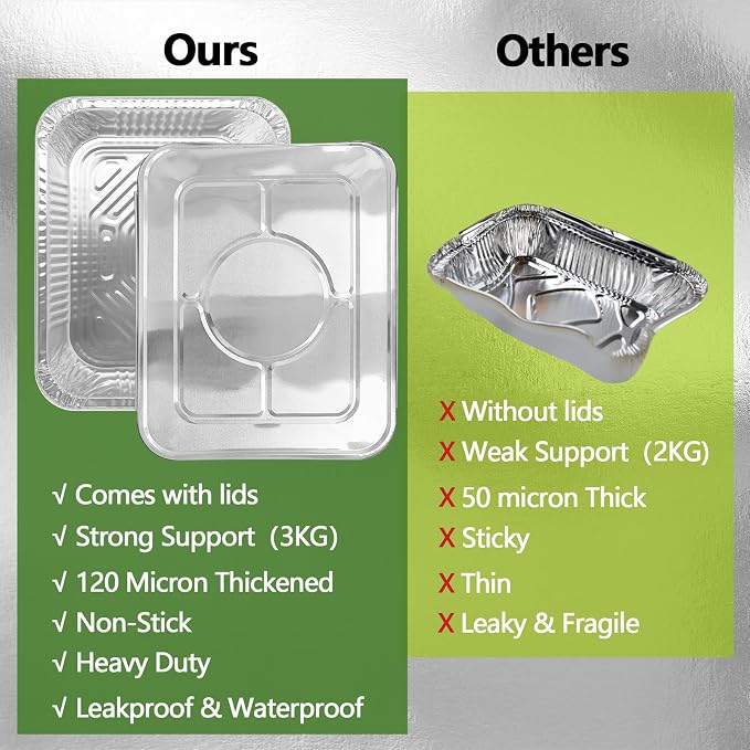 Thickened 20 Pack Heavy Duty Aluminum Pans with Lids, 9x13 Aluminum Foil Pans Disposable, Half Size Steam Table Foil Baking Tray for Cooking, Baking, Roasting & Chafing, Carton Packaging - Image 6