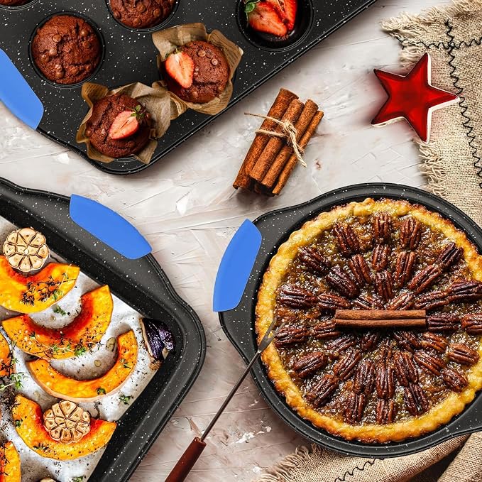 11-Piece Professional Stackable Baking Set, Oven-Safe Nonstick Cookware | with Cool-Touch Handles - Features Cookie Sheet, Cake Pan, Muffin Tin, Pizza Stone & Bread Loaf Pan, Black&Blue - Image 6