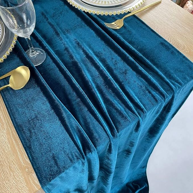 Luxurious Velvet Table Runner, 10ft Wedding Reception Decorations, 20x120inch Soft Velvet Fabric, Table Linen Overlay, Wedding Table Runners (Teal Blue, 20X120inch, 5pack) - Image 5