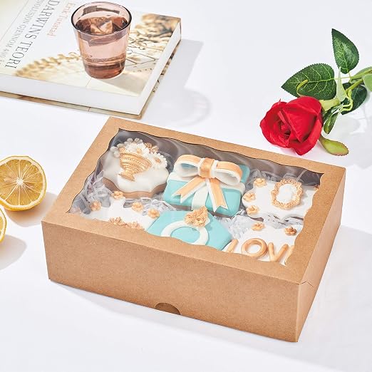 25PCS10 x 7 x 2.5 inches One Piece Professional Strawberry Boxes, Cookie Boxes, Natural Kraft Brown Paper Boxes with Display Window - Image 6