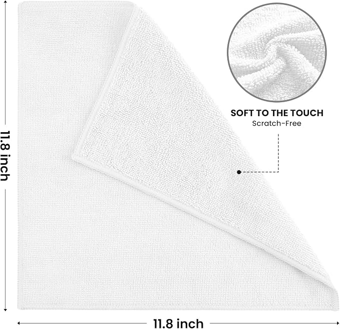 SIFANGKE Microfiber Cleaning Cloth, 12 Pack Lint-Free and Highly Absorbent Rags, White Reusable Microfiber Towels for Car, Kitchen, Bathroom and Household Cleaning Supplies, 11.8"X11.8" - Image 2