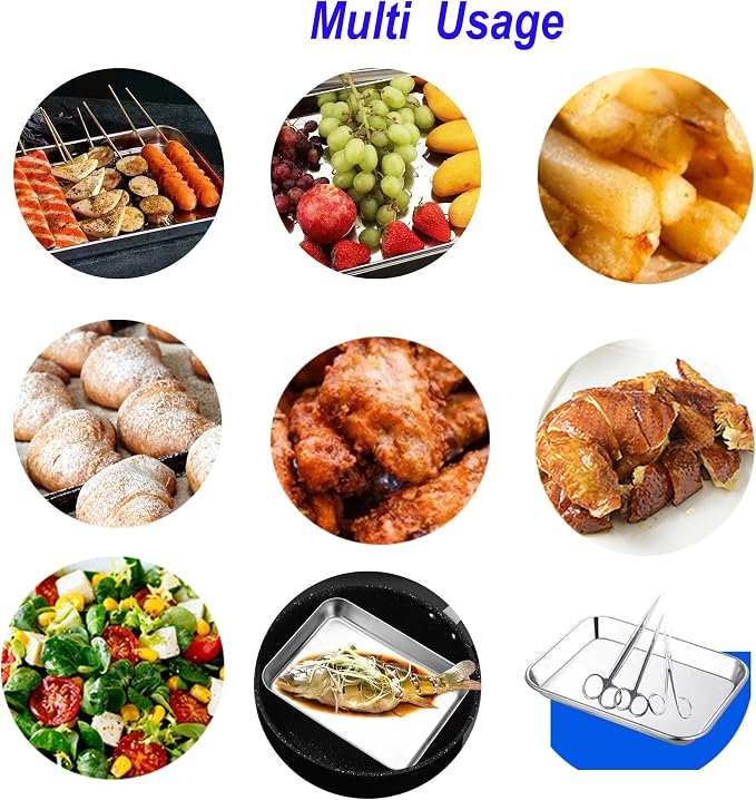 Small Cookie Baking Sheet Pans Stainless Steel 304 Little Tiny Serving Tray 10.4 x8.1 x1.1Inch (Diagonal 12.3) Reheat Food Small Items No Rust Dishwasher Safe for 2 Person 6 Pack - Image 6