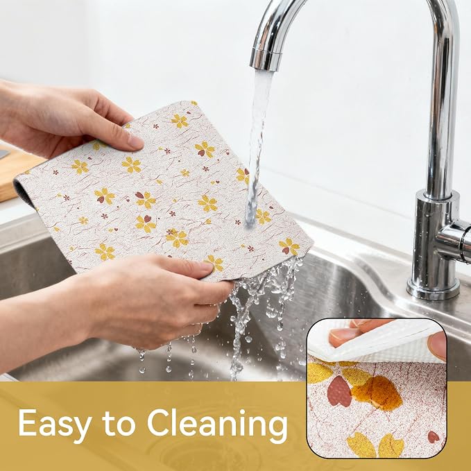 FIFTY FEET 12"x120" Non-Adhesive Shelf Liner for Kitchen Cabinets and Drawers, Washable Non-Slip PVC Cabinet Liner (Yellow Floral)(1 Roll) - Image 4