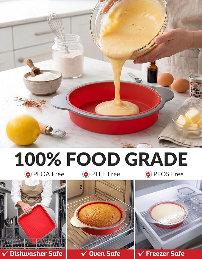 Boxiki Kitchen 9 Inch Non-Stick Silicone Round Cake Pan with Steel Frame Handles - Perfect for Baking Delicious Round Cakes - Image 5