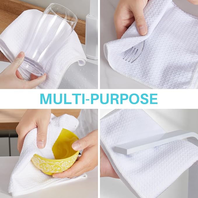 JOYMOOP Microfiber Waffle Weave Cleaning Cloth,Highly Absorbent Kitchen Towels,Quick Drying Lint Free Dish Towels for Kitchen,9 Pack,White,10 x 10 inch - Image 7