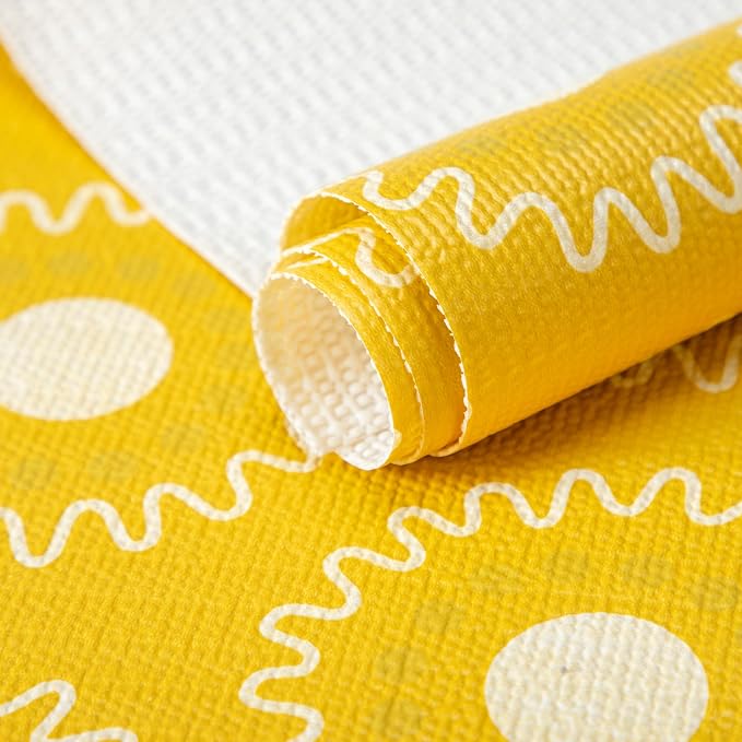 FIFTY FEET 18X96 Inch Shelf Liner for Kitchen Cabinets, PVC Drawer Liner for Dresser Non-Slip Bathroom, Non-Adhesive Cabinet Liner Washable (Yellow Circle)(2 Roll) by FIFTYFEET