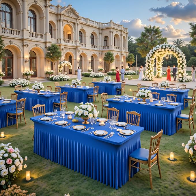Suppromo 6ft Royal Blue Spandex Table Cloths for Rectangle Tables Wrinkle Free Rectangle Tablecloths, Stretch Fitted Table Cover with Skirt for Birthday Party Wedding Banquet Baby Shower Buffet Event - Image 5