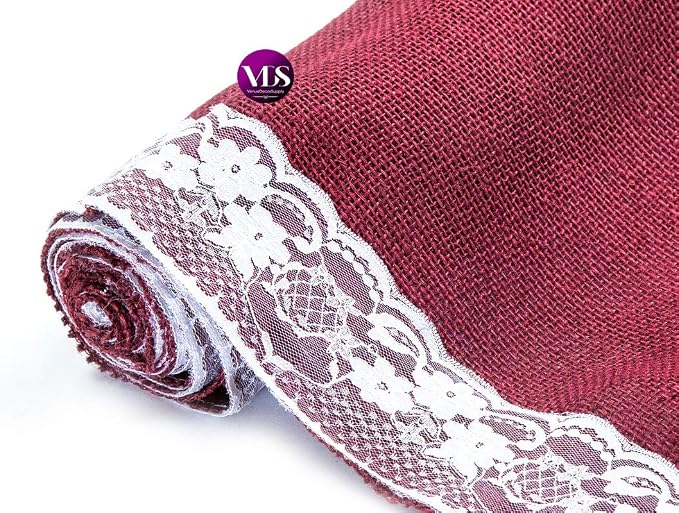 VDS Pack of 5, Burlap Table Runner with White Lace Edge, 100% Natural Jute Rustic Hessian Table Cloth Centerpiece for Wedding Birthday Party Banquet Table Decoration (Size 12X108 Inch)(Maroon) - Image 5