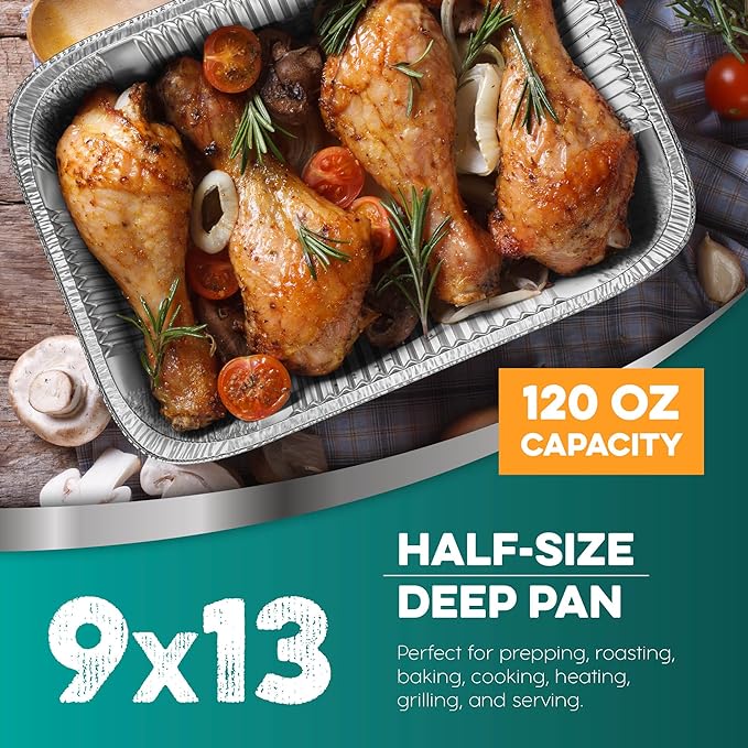 Aluminum Pans With Lids 9x13 [30 Sets] Aluminum Foil Pans Trays With Lids - Half Size Tin Foil Disposable Pans For Baking, Roasting, Cake Serving Dishes, Catering Supplies, Steam Table Chafing - Image 6