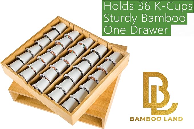 Bamboo Land- Bamboo K Cup Holder, 4 Adjustable Dividers, 36 K Cup Pod Storage, Coffee Pod Drawer, Coffee Pod Holder, Coffee Pod Organizer, Kcup Holder, K Cup Holders for Counter, Coffee Pods Holder - Image 4