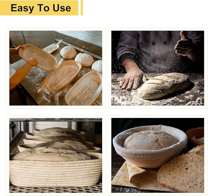 Geetery 6 Pack Bread Banneton Proofing Baskets 10 Inch Oval and 9 Inch Round Rattan Sourdough Baskets Dough Proofing Bowls with Liners and Dough Scraper for Home Sourdough Bread Baking Supplies - Image 4