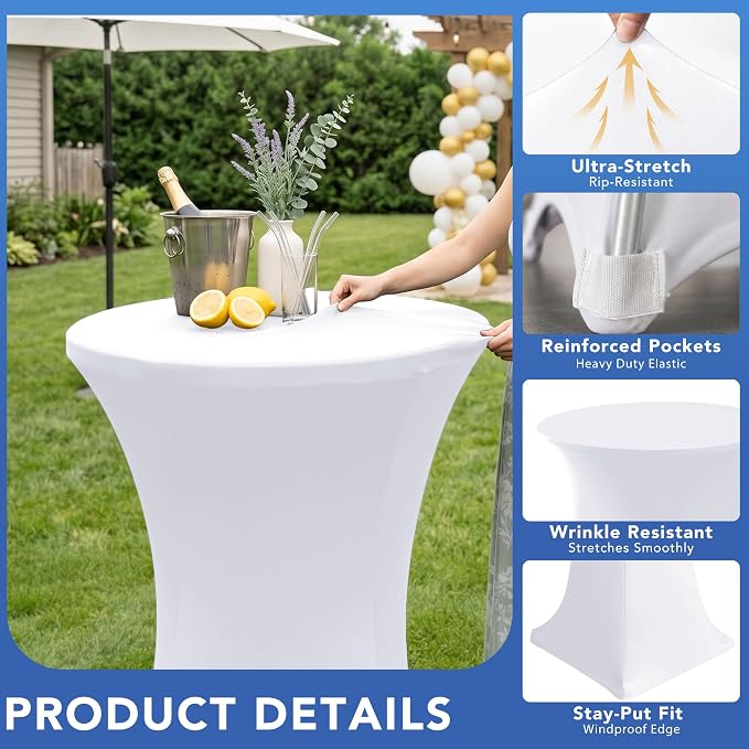 Cocktail Table Covers-White Spandex Round High Top Table Cloths Party - Image 2