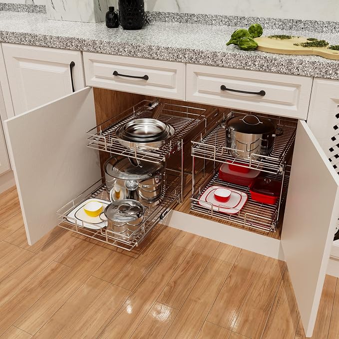 ROOMTEC Individual Pull Out Cabinet Organizer (11" W x 18" D), 2 Tier Spice Rack Organizer for Cabinet, Slide Out Drawer Pantry Shelf Organization and Storage for Kitchen Bathroom - Image 7