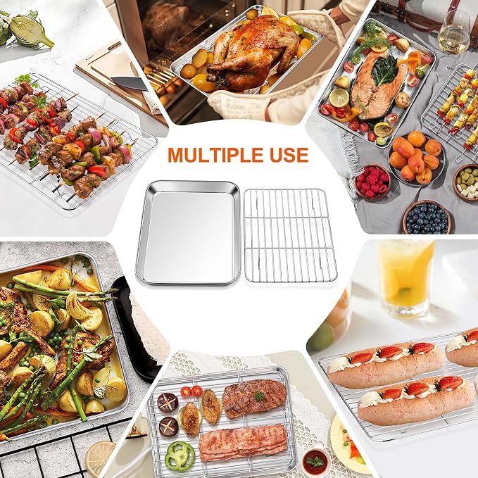 Homikit Mini Baking Sheet with Wire Rack for Toaster Oven (1 Pan+1 Rack) | 9x7 Inch Stainless Steel Baking Pan with Cooling Rack Set, Metal Cookie Sheets, Small Bacon Tray, Nonstick, Dishwasher Safe - Image 8