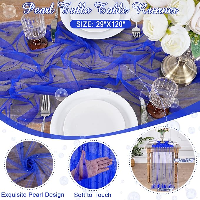 Pearl Gauze Table Runner Tulle Fabric Dark Blue 10ft Wedding Veil Seasonal - Image 4