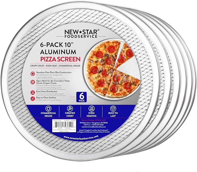 New Star Foodservice Restaurant-Grade Seamless Aluminum Pizza Baking Screen, 10 Inch, Pack of 6 by NewStarFoodservice