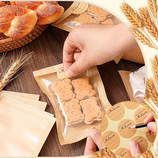Outus 100 Pcs Cookie Packaging Bags with Seal, 4 x 6 Inch, Brown | Bakery Pastry Bags with Window, Heat Sealable Grease Resistant Paper to Go Bake Sleeves for Gift Giving Donut Bread Sandwich - Image 5