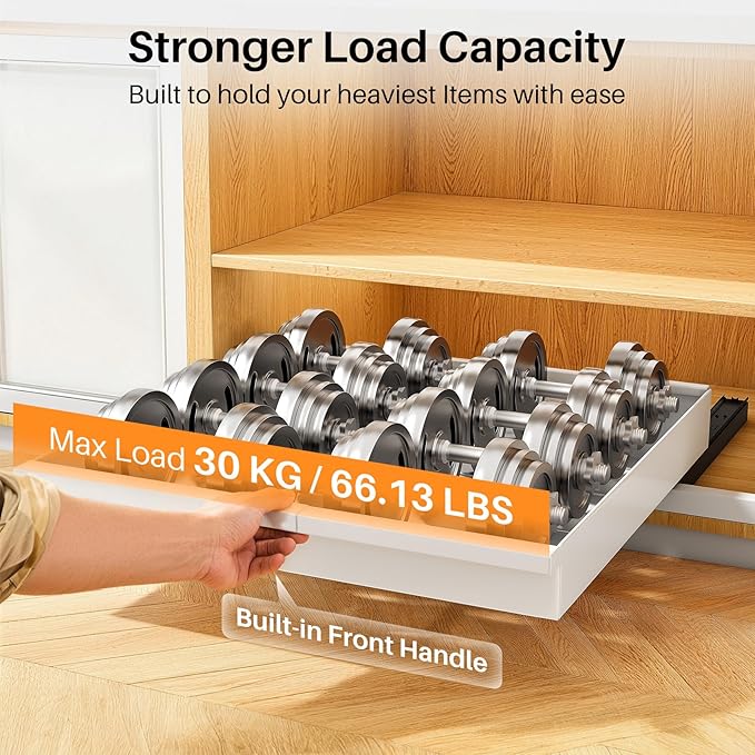 Pull out Cabinet Organizer, 4-Pack Expandable(13.6"-24") Silde out Drawers with Raising Pad for Framed Cabinets, Adjustable Full-Extension Adhesive Roll out Shelves for Kitchen Pantry Home Pot and Pan - Image 4