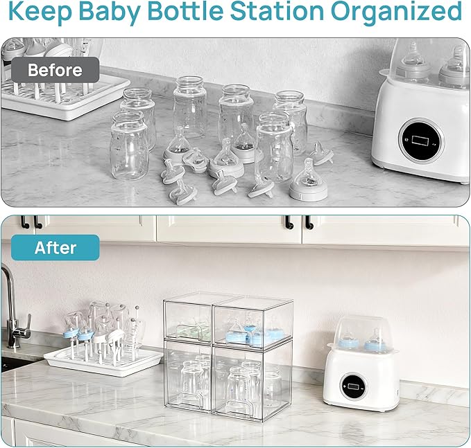 Vtopmart Clear Stackable Storage Drawers Set of 4, Baby Bottle Organizer | Multi-purpose Plastic Boxes Ideal for Kichen Countertop, Vanity, Bathroom, Cabinet, Pantry Organization - Image 4