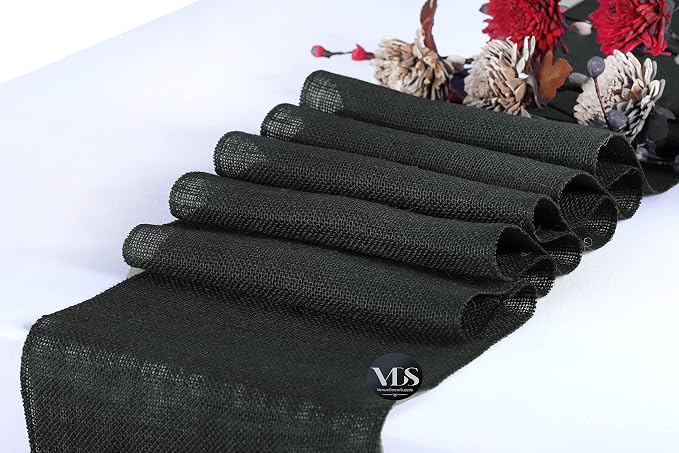 VDS Pack of 5, Burlap Table Runner 100% Natural Jute Rustic Hessian Table Cloth Centrepiece for Wedding Bridal Shower Birthday Event Party Banquet Table Decoration (Size 12X108 Inch)(Black) - Image 3