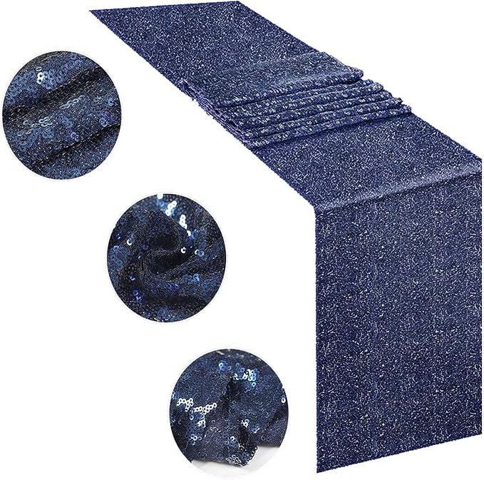 Navy Blue Sequin Table Runner 6 Pack 12''x72 Glitter Table Runner - Image 5
