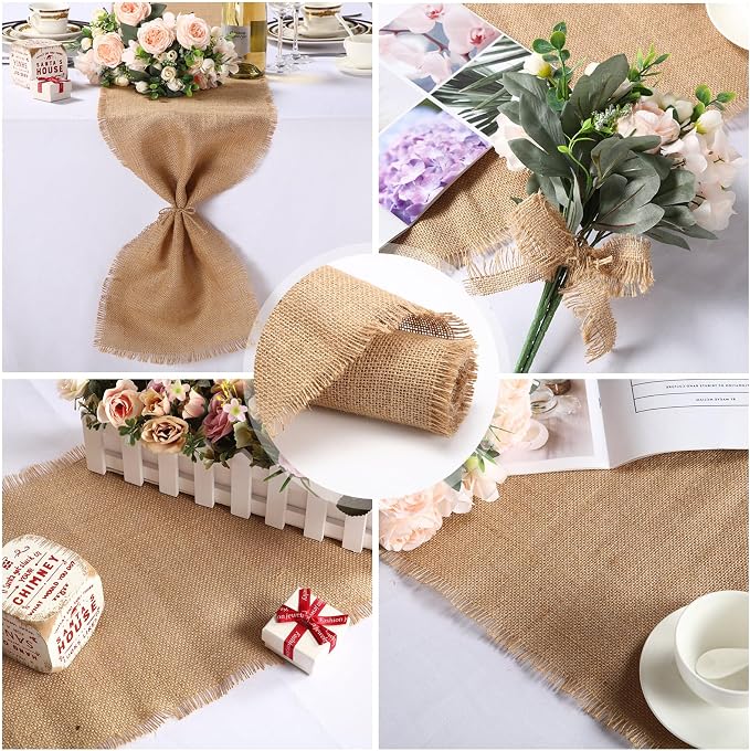 15 Pack Burlap Table Runners Bulk 12 x 71 Inch Rustic Jute Tablerunner Khaki Farmhouse Country Burlap Runners for Wedding Banquet Birthday Holiday Party Kitchen Dining Table Decorations(Tassel) - Image 6